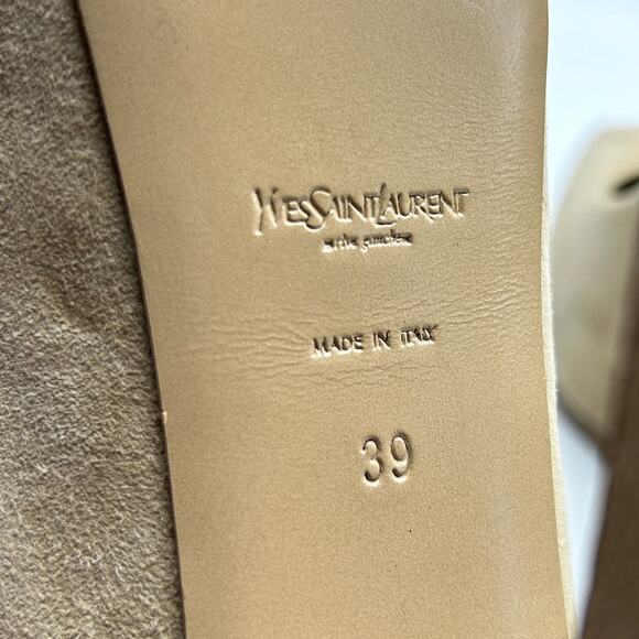 YSL Tribtoo Nude Suede Platform Pumps Size 39 Italy Y2K Stiletto Heels - Picture 5 of 13